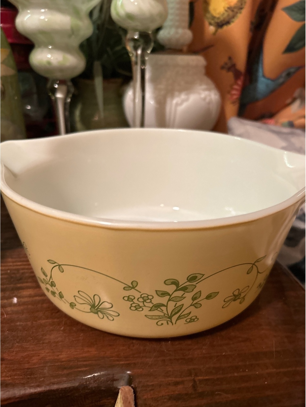 Vintage Pyrex Yellow Floral Mixing Bowl with Green Flowers